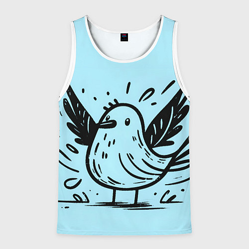 Мужская майка без рукавов Чайка в стиле скетча / 3D-Белый – фото 1