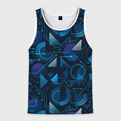 Мужская майка без рукавов Футуристическая сине-фиолетовая абстракция с хакер / 3D-Белый – фото 1
