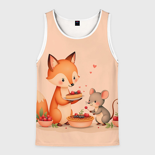 Мужская майка без рукавов Пироги с лисой / 3D-Белый – фото 1