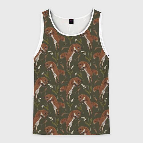 Мужская майка без рукавов Лисы в подснежниках / 3D-Белый – фото 1