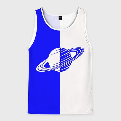 Мужская майка без рукавов Сатурн сине-белый / 3D-Белый – фото 1