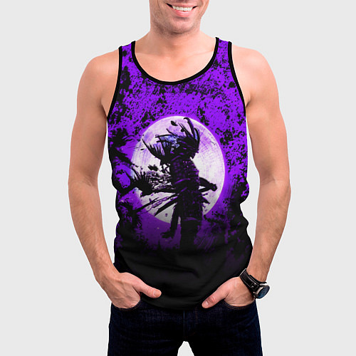 Мужская майка без рукавов Самурай при луне / 3D-Черный – фото 3