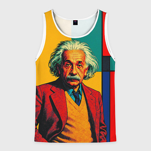 Мужская майка без рукавов Эйнштейн поп-арт / 3D-Белый – фото 1