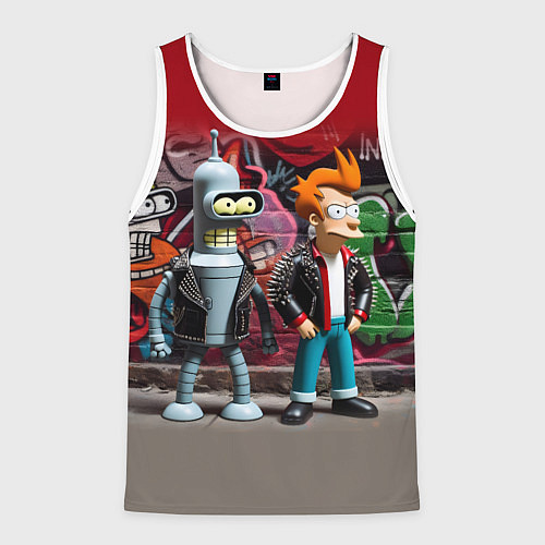 Мужская майка без рукавов Bender bending robot and Fry - ai art graffiti / 3D-Белый – фото 1