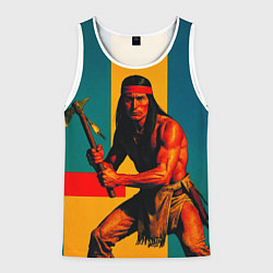 Майка-безрукавка мужская Индеец поп-арт, цвет: 3D-белый