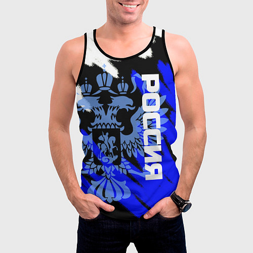 Мужская майка без рукавов Россия чёрно-синий штрихи / 3D-Черный – фото 3