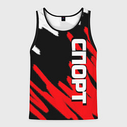 Майка-безрукавка мужская Спорт бело-чёрно-красный штрихи, цвет: 3D-черный