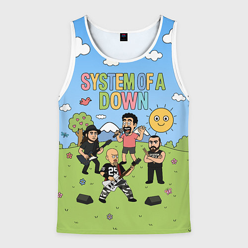 Мужская майка без рукавов System of a Down, мультяшный / 3D-Белый – фото 1