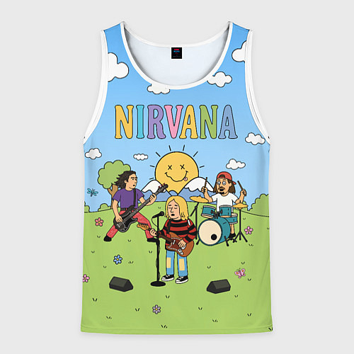 Мужская майка без рукавов Nirvana мультяшный стиль на поляне / 3D-Белый – фото 1
