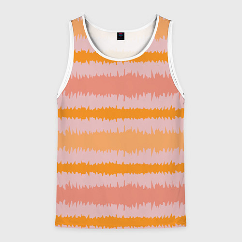 Мужская майка без рукавов Полосы зигзагообразные оранжево-розовые / 3D-Белый – фото 1