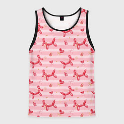 Майка-безрукавка мужская Красные шарики-собачки на розовых полосках, цвет: 3D-черный