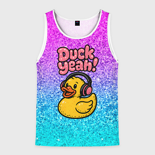Мужская майка без рукавов Duck yeah - утка в наушниках / 3D-Белый – фото 1