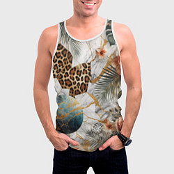 Майка-безрукавка мужская Мрамор с цветами и леопардовый узор, цвет: 3D-белый — фото 2