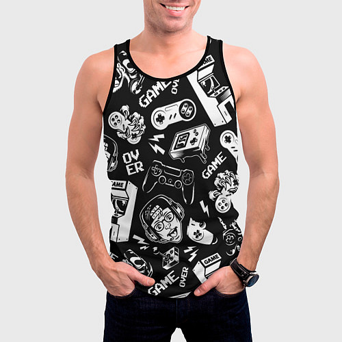Мужская майка без рукавов Retro gamer pattern / 3D-Черный – фото 3