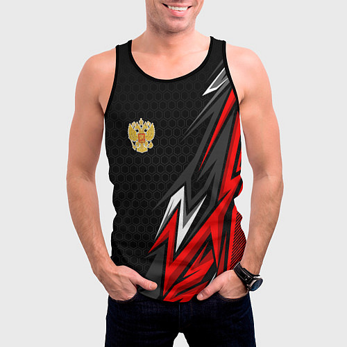 Мужская майка без рукавов Герб России - красный / 3D-Черный – фото 3