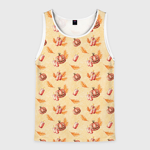 Мужская майка без рукавов Хеллоуин с тыквой и листьями / 3D-Белый – фото 1