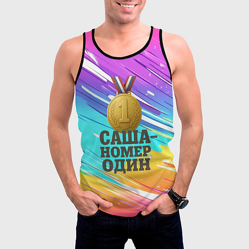 Мужская майка без рукавов Медаль Саша номер один / 3D-Черный – фото 3