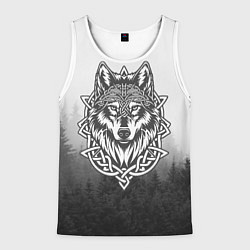 Майка-безрукавка мужская Волк в кельтском стиле и лес, цвет: 3D-белый
