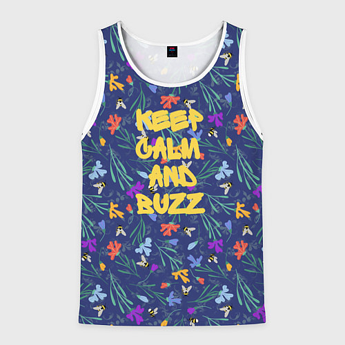 Мужская майка без рукавов Keep calm and buzz - пчелы и цветы / 3D-Белый – фото 1