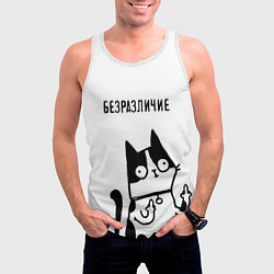 Майка-безрукавка мужская Кот - безразличие, цвет: 3D-белый — фото 2