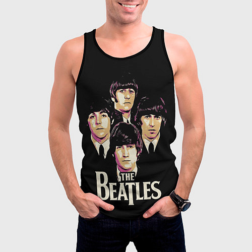 Мужская майка без рукавов The Beatles faces / 3D-Черный – фото 3