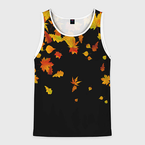 Мужская майка без рукавов Осенние листья на черном / 3D-Белый – фото 1