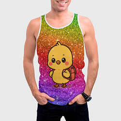 Майка-безрукавка мужская Цыпленок школьник с рюкзаком, цвет: 3D-белый — фото 2