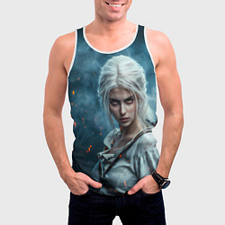 Майка-безрукавка мужская Цири с огненными глазами, цвет: 3D-белый — фото 2