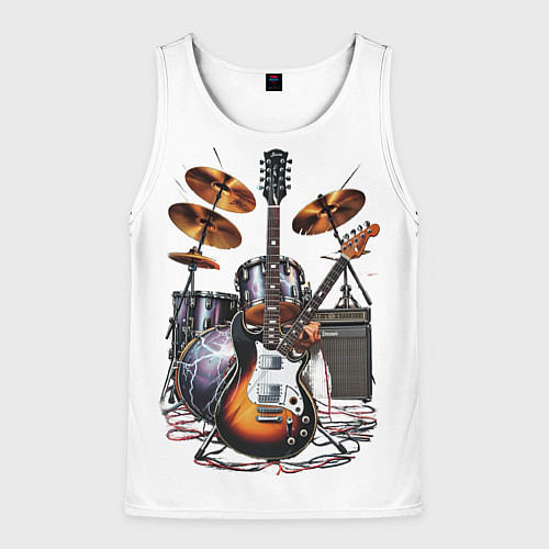 Мужская майка без рукавов Рок установка / 3D-Белый – фото 1