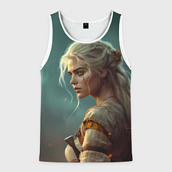 Майка-безрукавка мужская Цири на фоне искр, цвет: 3D-белый