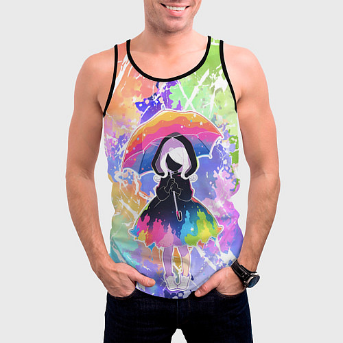 Мужская майка без рукавов Девочка под дождём арт / 3D-Черный – фото 3