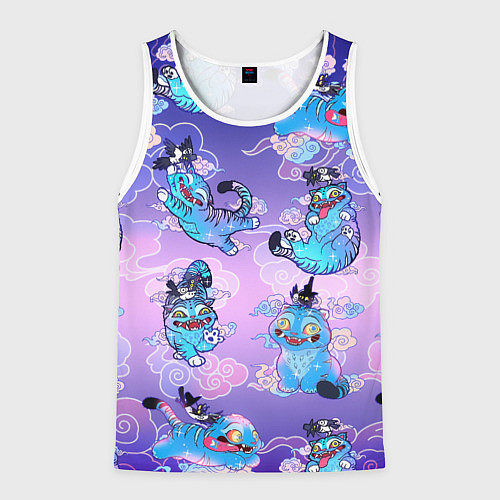 Мужская майка без рукавов Тигр с сорокой / 3D-Белый – фото 1