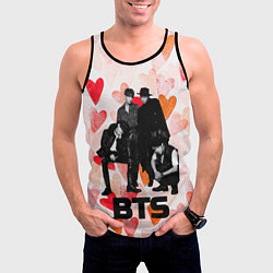 Майка-безрукавка мужская BTS на фоне сердечек, цвет: 3D-черный — фото 2