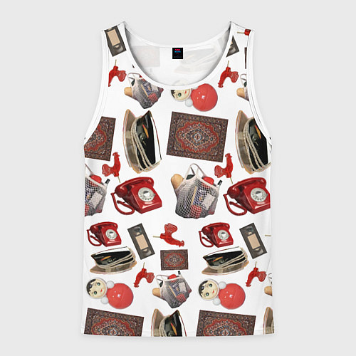 Мужская майка без рукавов Неваляшка утюг ретро авоська петушок телефон / 3D-Белый – фото 1