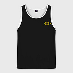 Мужская майка без рукавов Симъ победиши черно-оранжевый арт