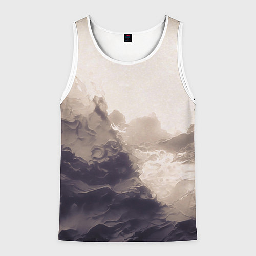 Мужская майка без рукавов Сепия абстрактная горная река / 3D-Белый – фото 1