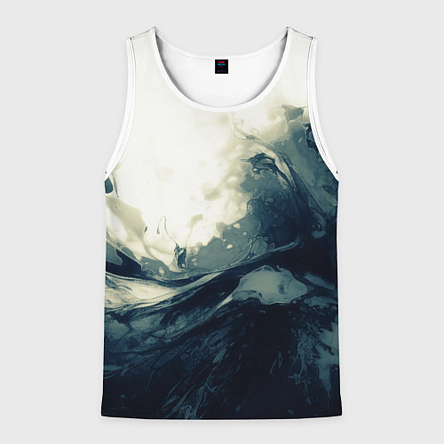 Мужская майка без рукавов Чёрно-синие абстрактные краски / 3D-Белый – фото 1