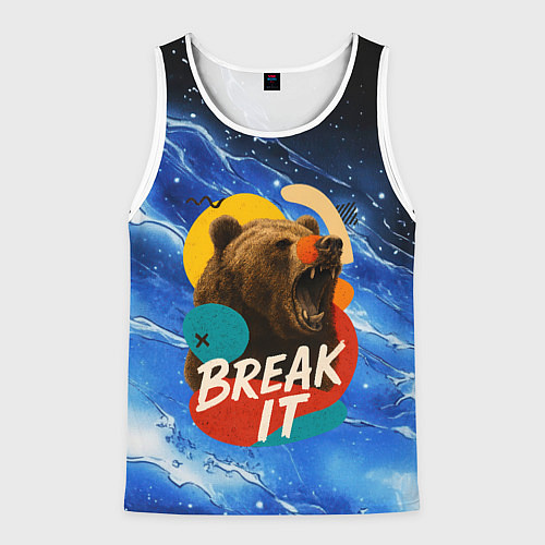 Мужская майка без рукавов Break it злой медведь / 3D-Белый – фото 1