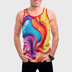 Майка-безрукавка мужская Смесь красно-жёлто-голубых масляных красок абстрак, цвет: 3D-красный — фото 2