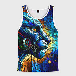 Мужская майка без рукавов Морда космической пантеры - неоновое свечение