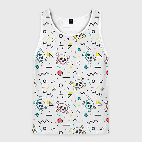 Мужская майка без рукавов Паттерн с черепами и геометрическими фигурами на Х / 3D-Белый – фото 1