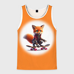 Майка-безрукавка мужская Cyber fox cub is a cool skateboarder - ai art, цвет: 3D-белый