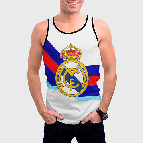 Мужская майка без рукавов Real Madrid текстура полосы / 3D-Черный – фото 3