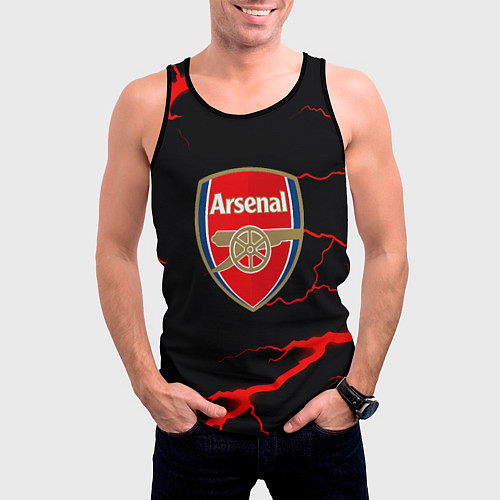 Мужская майка без рукавов Arsenal красные молнии / 3D-Черный – фото 3