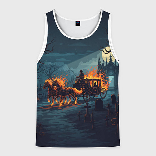 Мужская майка без рукавов Призраки в горящей конной повозке / 3D-Белый – фото 1