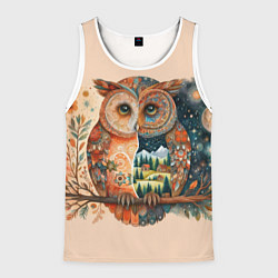 Мужская майка без рукавов Сова разделенная на день и ночь абстракция