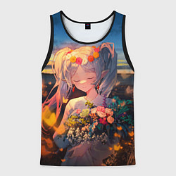 Майка-безрукавка мужская Фрирен с цветами, цвет: 3D-черный