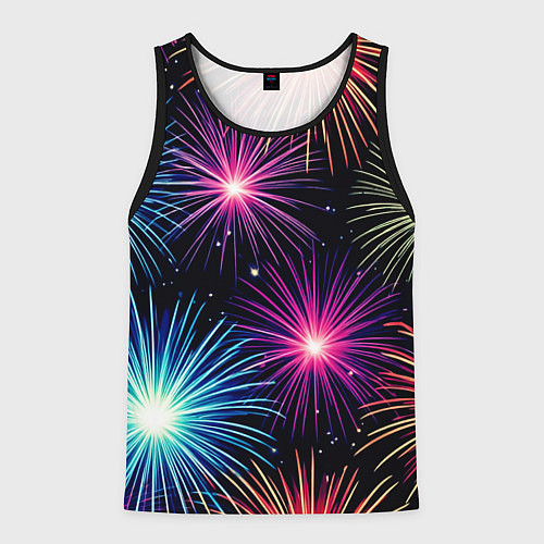 Мужская майка без рукавов Стилизованный праздничный салют / 3D-Черный – фото 1