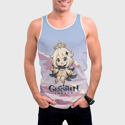 Майка-безрукавка мужская Genshin Impact чиби Паймон, цвет: 3D-белый — фото 2