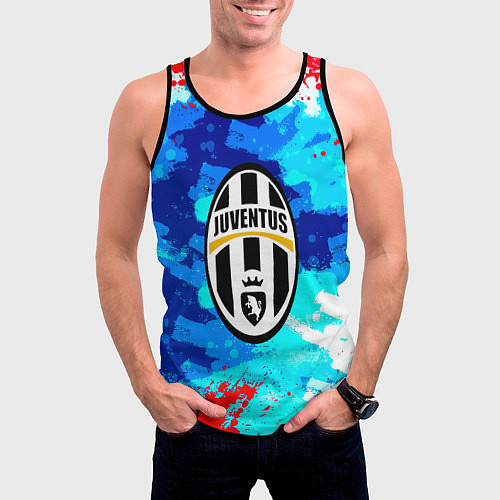 Мужская майка без рукавов Ювентус абстрактные краски / 3D-Черный – фото 3